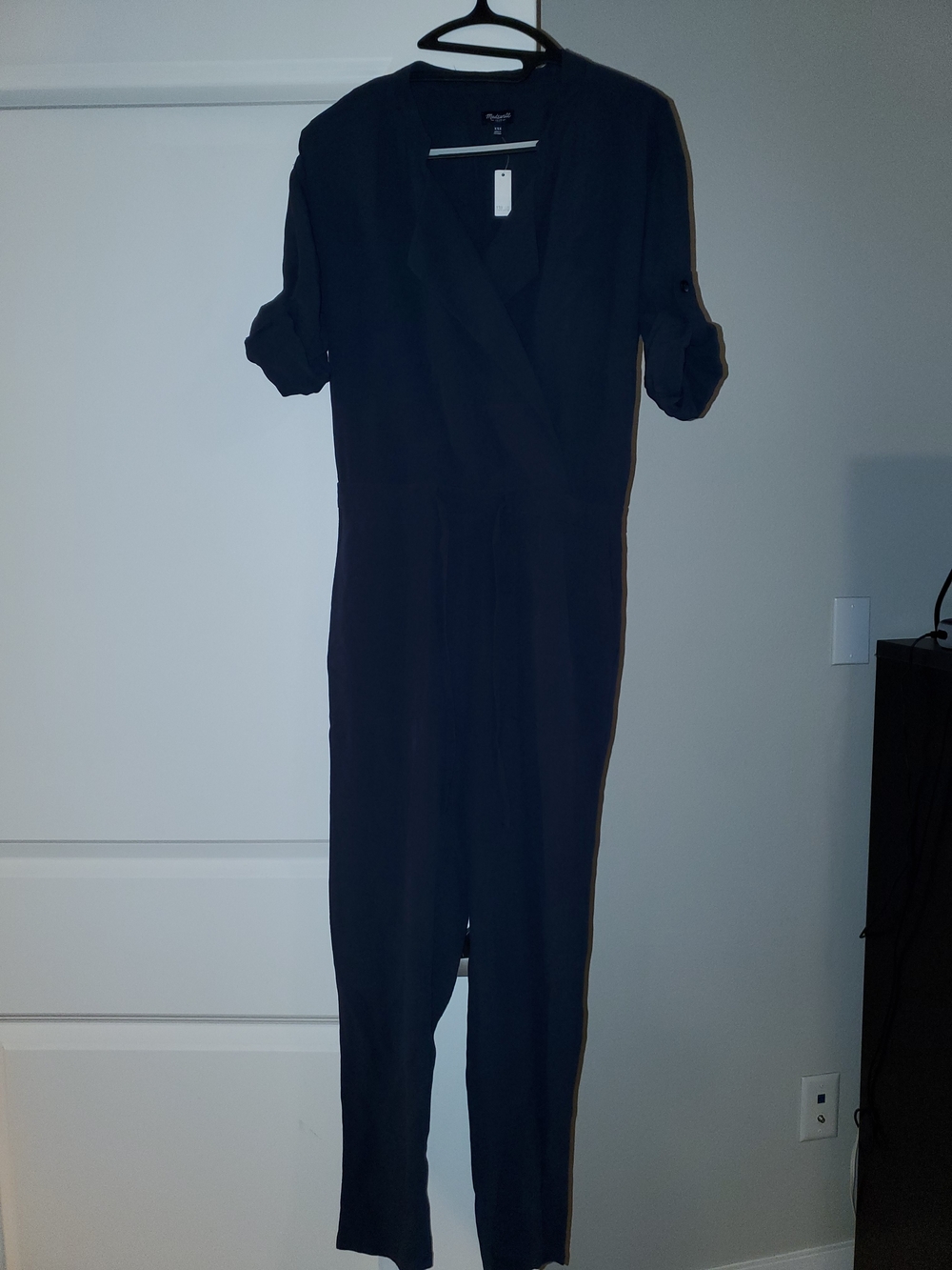 Madewell Navy Wrap-Front Jumpsuit with Roll-Tab Sleeves